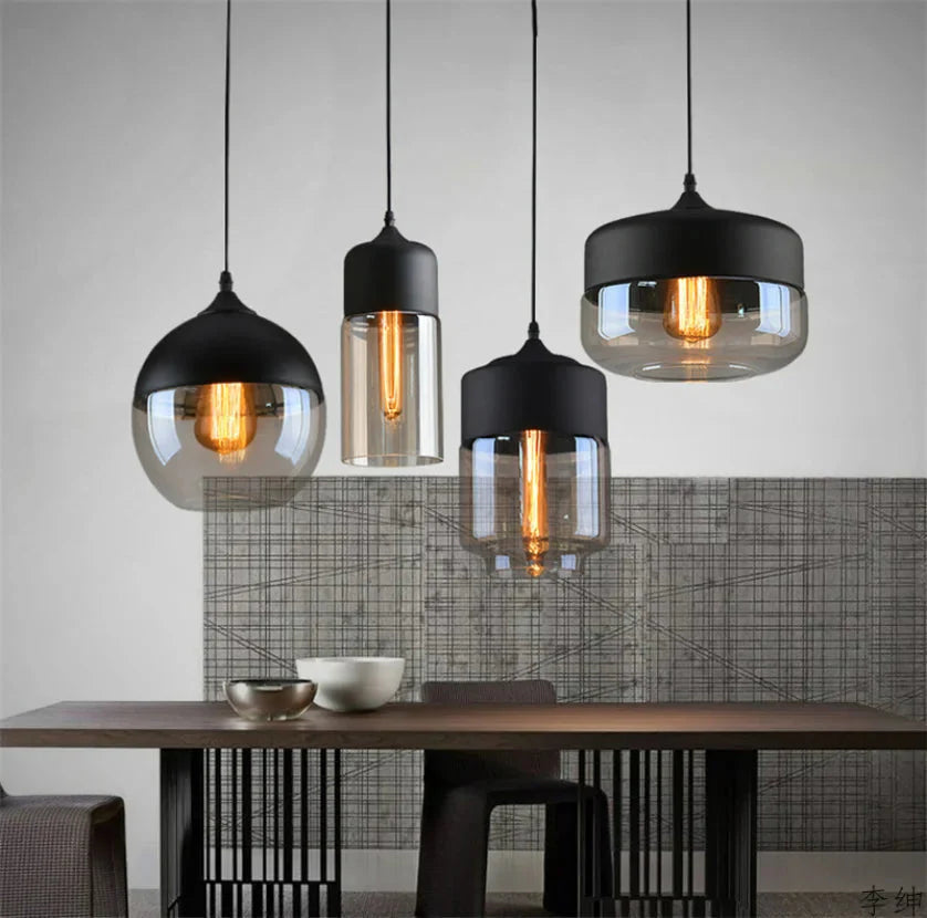 Lampada a sospensione moderna geometrica in vetro nero e ambra