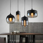 Lampada a sospensione moderna geometrica in vetro nero e ambra