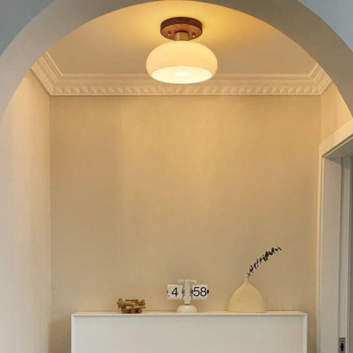 Lampada da soffitto semi-incassata rotonda in ottone vintage creativo con noce e 1 luce