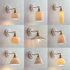 Applique da parete in ceramica vintage tradizionale rotonda in ottone con 1 luce per soggiorno