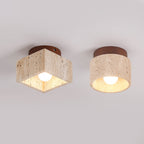 Colonna in Travertino Giallo Wabi-Sabi Giapponese Legno 1-Luce Semi-Flush Mount Lampada da Soffitto