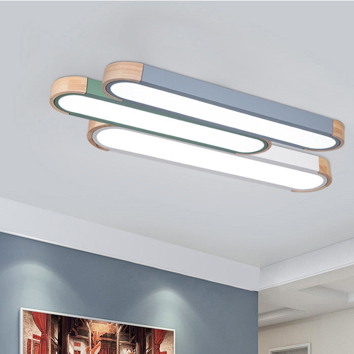 Lampada da soffitto a LED Flush Mount in ferro ovale lungo scandinavo contemporaneo per camera da letto