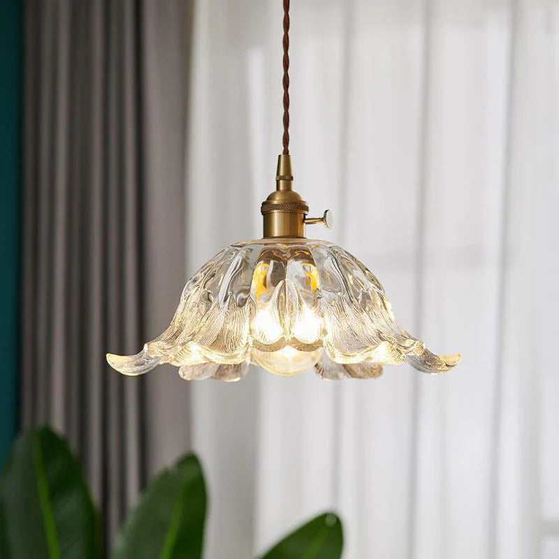 Lampada a Sospensione in Vetro e Ottone Ambra Nordico