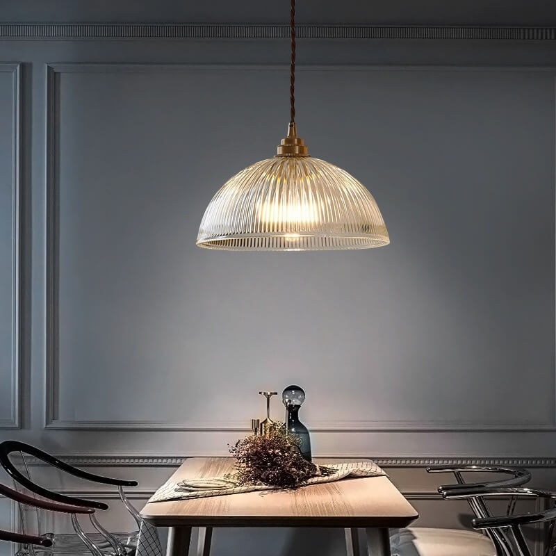 Coperchio in Vetro Trasparente Minimalista Moderno in Ottone con Lampada a Sospensione a 1 Luce