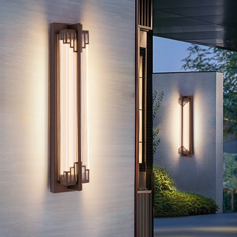 Lampada da Parete LED in Vetro Impermeabile in Acciaio Inossidabile Rettangolare Cinese Tradizionale per Esterni
