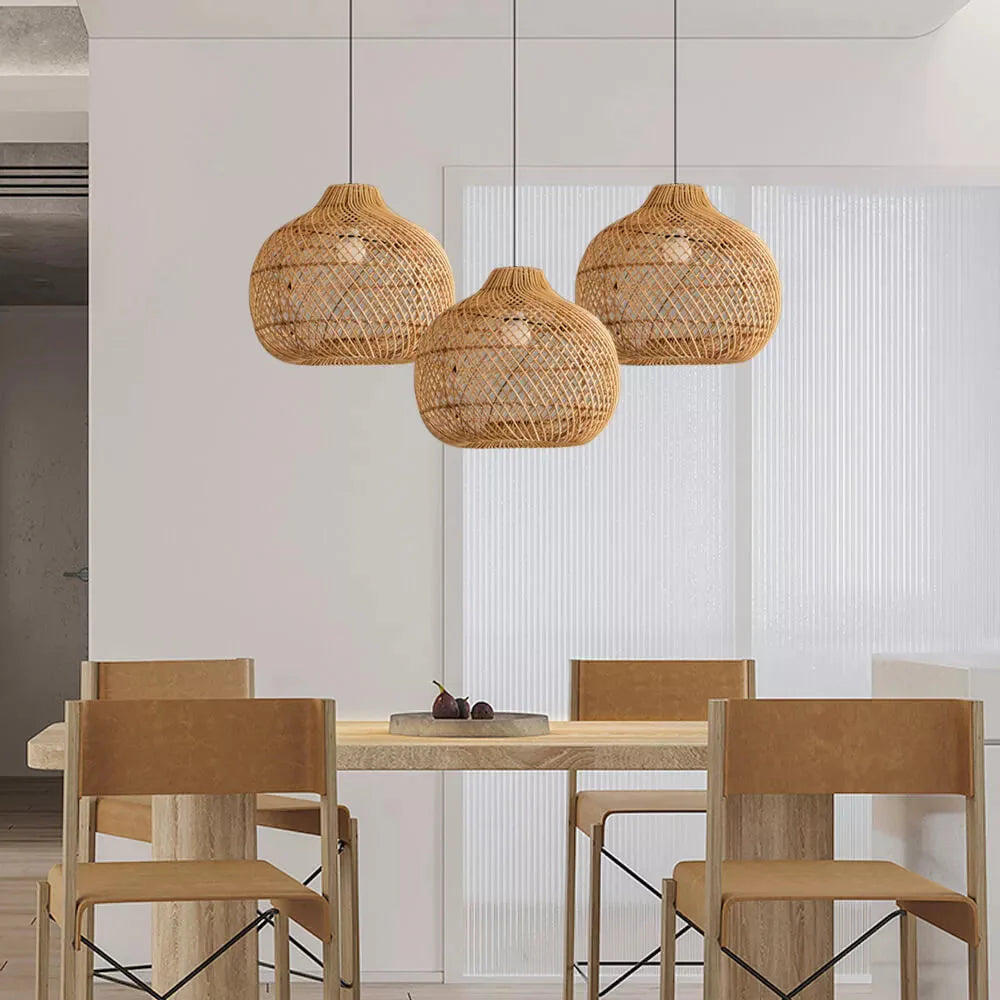 Lampada a Sospensione in Rattan Intrecciato Retro