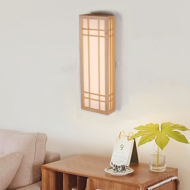 Applique da parete LED in legno massello acrilico rettangolare giapponese tradizionale per camera da letto