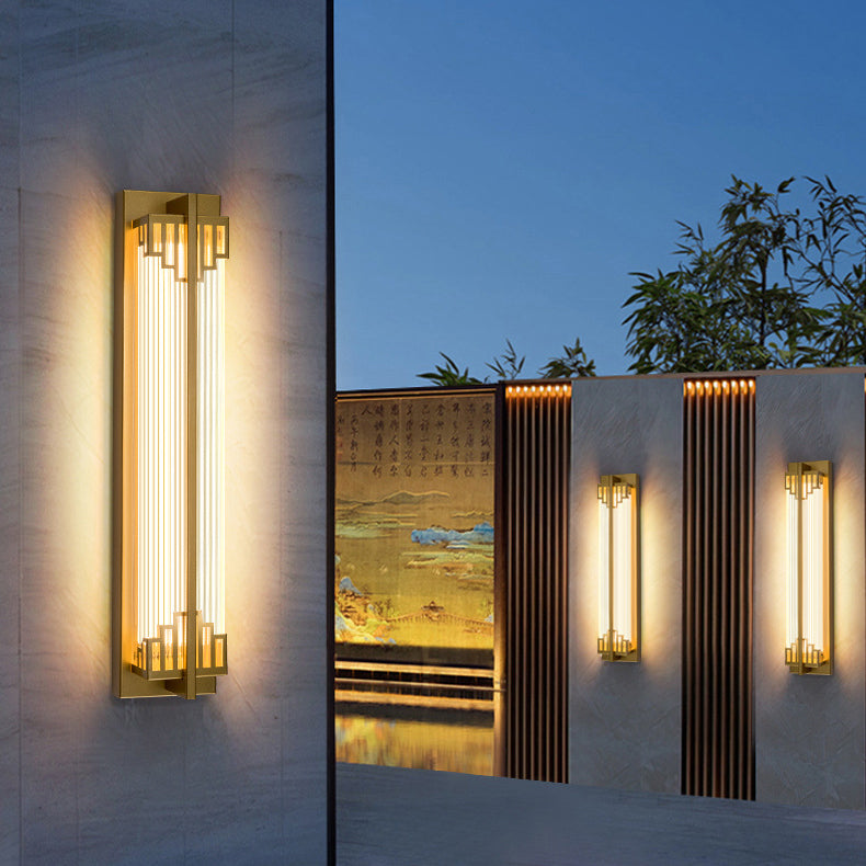 Lampada da Parete LED in Vetro Impermeabile in Acciaio Inossidabile Rettangolare Cinese Tradizionale per Esterni