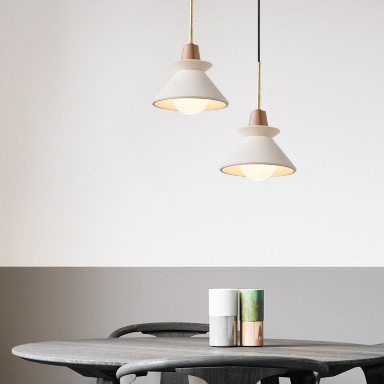 Luce a sospensione moderna minimalista in cemento bianco e legno di ferro con 1 lampadina per sala da pranzo