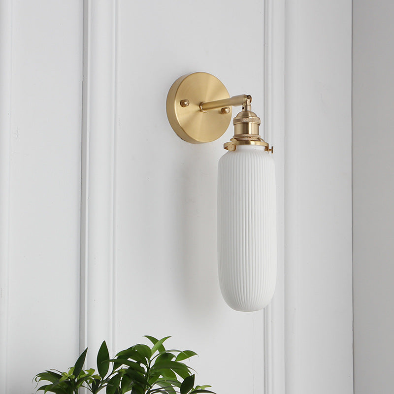 Applique da Parete Lampada in Ottone Lucite Minimalista Retro Giapponese a Cilindro Ovale con 1 Luce