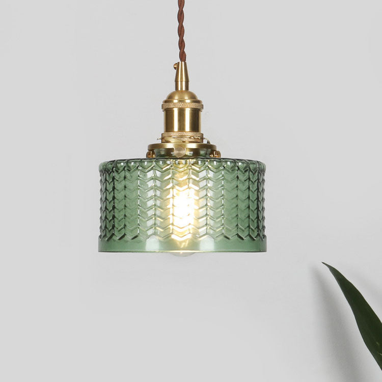 Lampada a Sospensione Tradizionale Giapponese in Ottone con Vetro, 1 Luce per Soggiorno