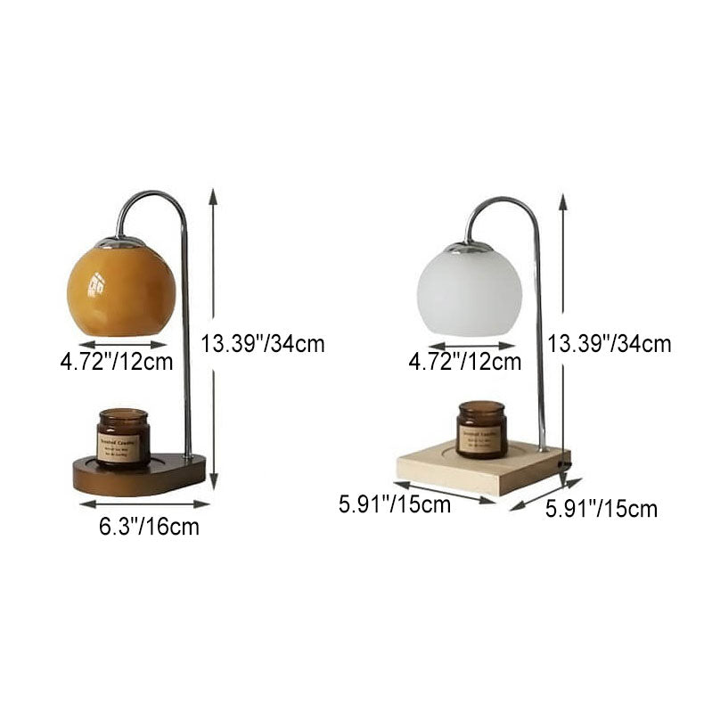 Lampada da Tavolo Moderna Semplice in Legno Massello Sferica a 1 Luce con Cera Fusa