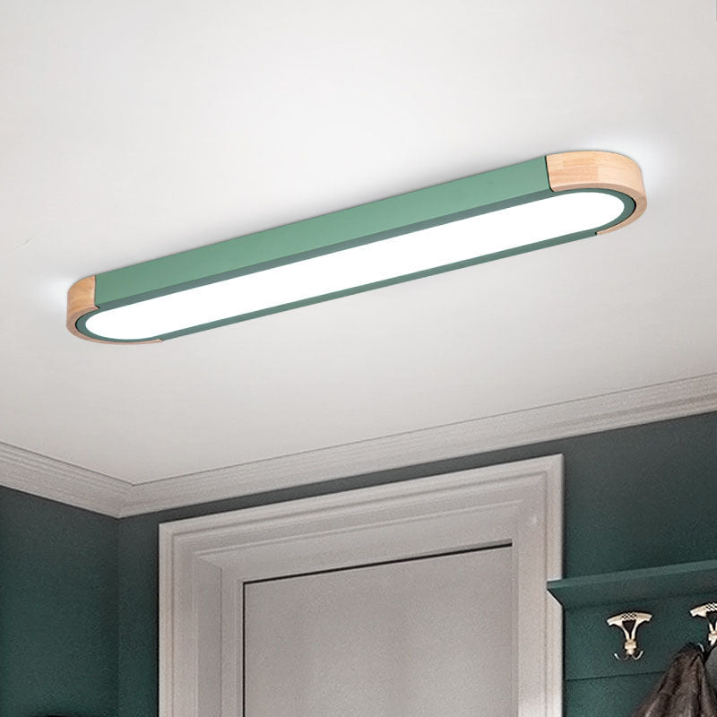 Lampada da soffitto a LED Flush Mount in ferro ovale lungo scandinavo contemporaneo per camera da letto