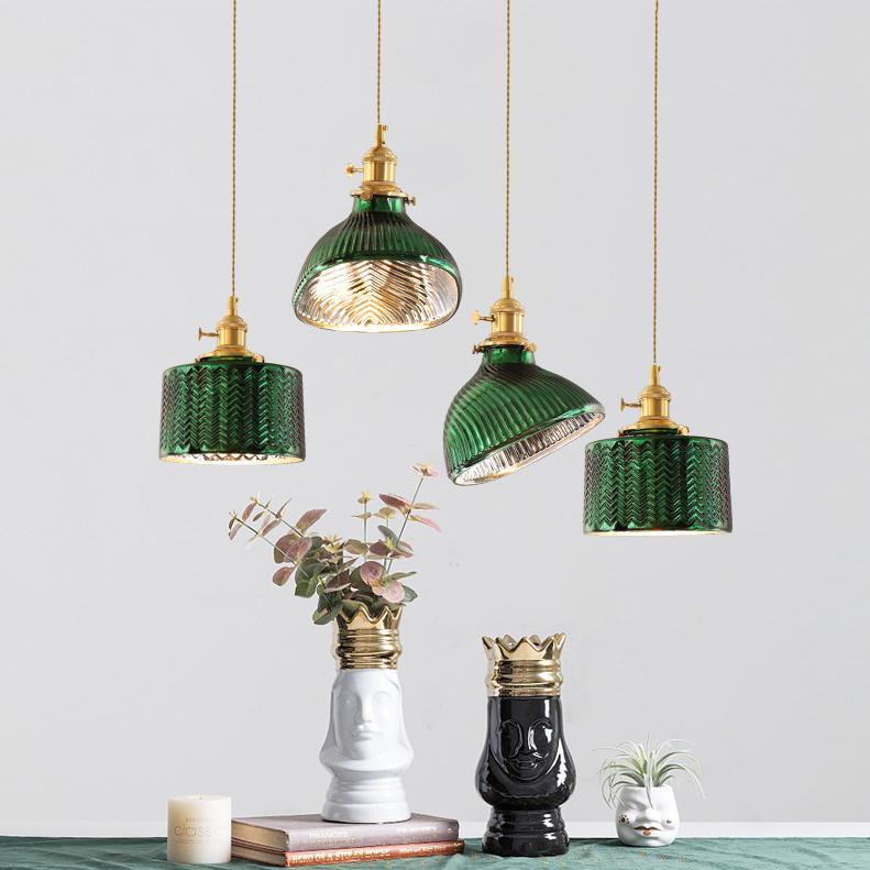 Lampadario Isola in Vetro Verde Vintage Nordico con 1/2/3 Luci