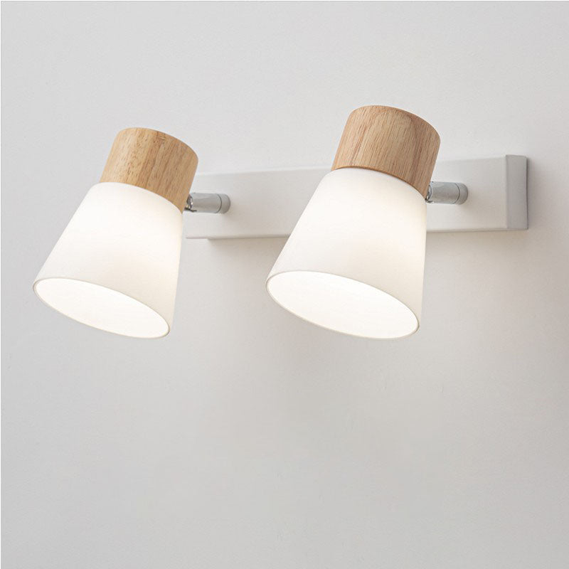 Applique da Parete Lampada Vanity Luce Moderno Minimalista in Legno di Gomma Ferro Vetro 1/2