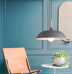 Lampada a sospensione a cupola in metallo e legno minimalista moderna con 1 luce per sala da pranzo e soggiorno