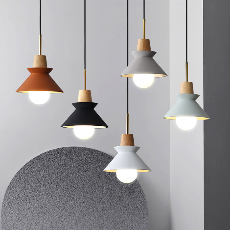 Lampada a Sospensione Minimalista Nordica in Legno e Cemento con 1 Luce