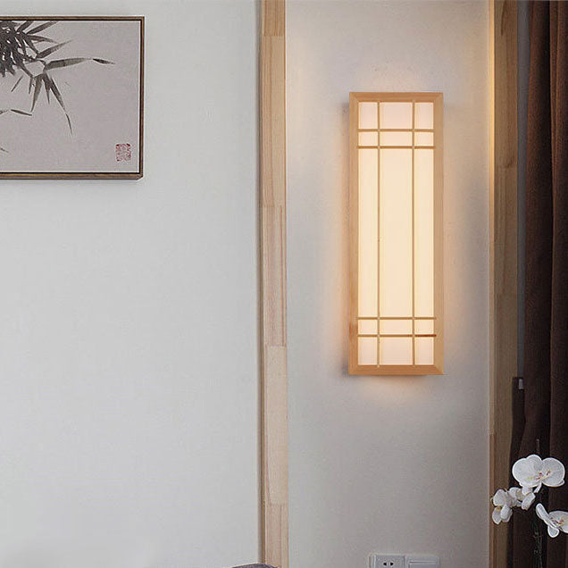 Applique da parete LED in legno massello acrilico rettangolare giapponese tradizionale per camera da letto