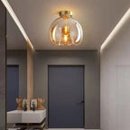 Lampada da soffitto semi-incassata in vetro e ferro a sfera, stile nordico contemporaneo, 1 luce per soggiorno