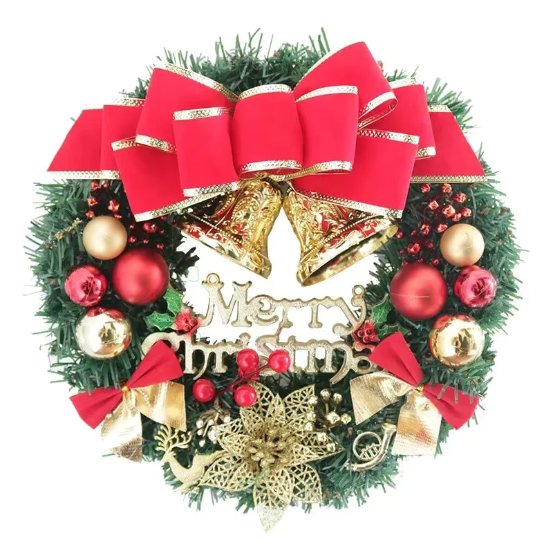 Corona di Natale | Rami di pino con ornamenti a renna e pupazzo di neve | 30 cm