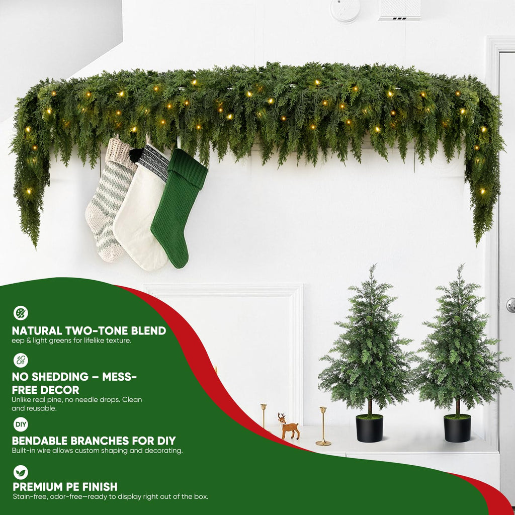 Ghirlanda di Natale con Illuminazione LED Bianco Caldo – Rami di Pino Realistici