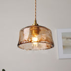 Lampadario Pendente Tradizionale Vintage in Vetro Ambra Rotondo con Ottone per Soggiorno