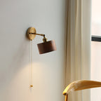 Applique da Parete Lampada a Sospensione Contemporanea Scandinava a Cono Rotondo in Rame e Legno con 1 Luce per Camera da Letto