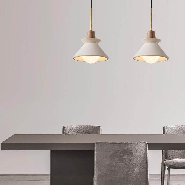 Luce a sospensione moderna minimalista in cemento bianco e legno di ferro con 1 lampadina per sala da pranzo