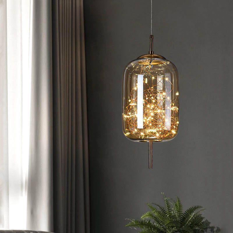 Lampadario Pendente Contemporaneo Scandinavo in Vetro Ovale a Cilindro per Camera da Letto