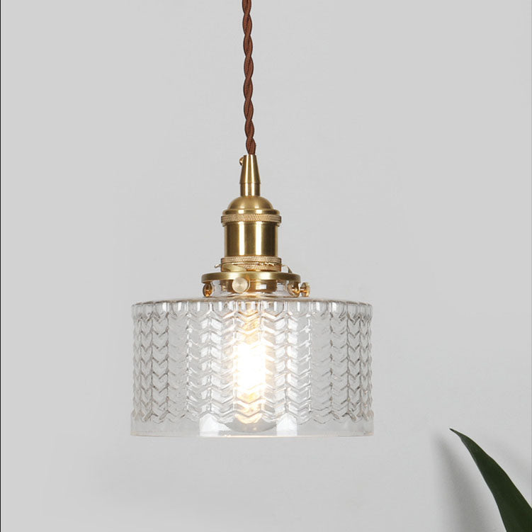 Lampada a Sospensione Tradizionale Giapponese in Ottone con Vetro, 1 Luce per Soggiorno