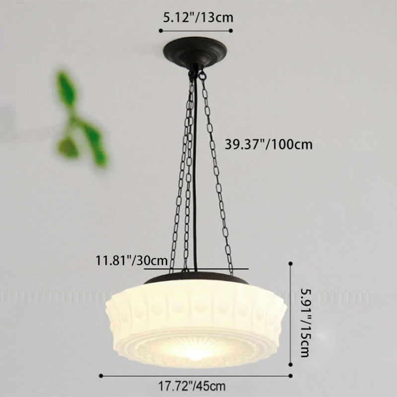 Tradizionale Lampada da Soffitto LED a Tamburo Rotondo in Ferro e Vetro Strisce per Soggiorno e Camera da Letto
