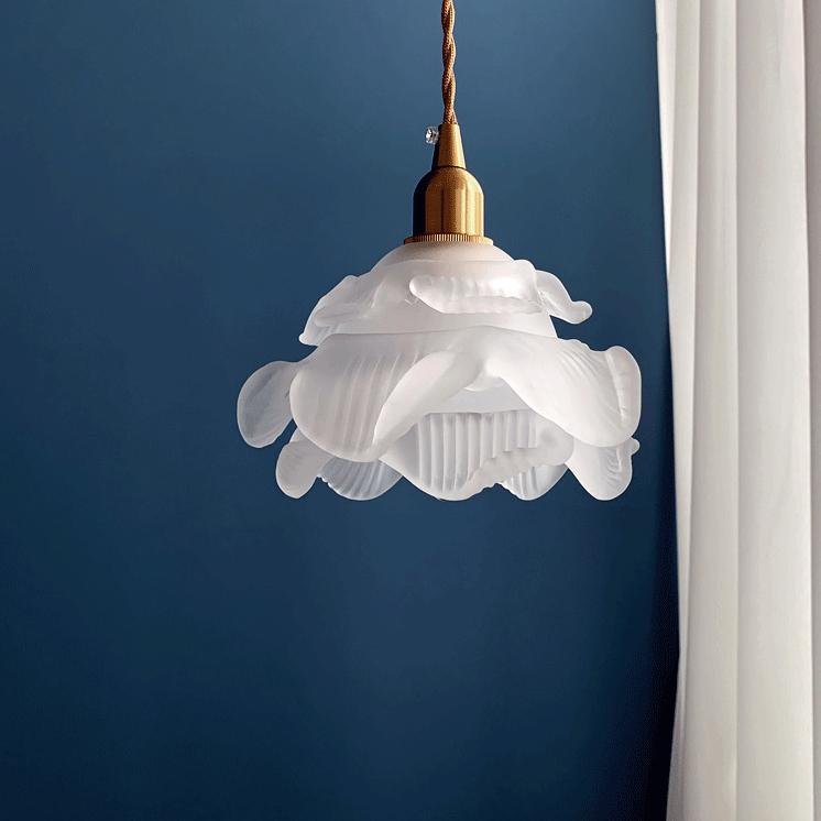 Lampada a sospensione LED 1 luce in vetro petalo vintage francese