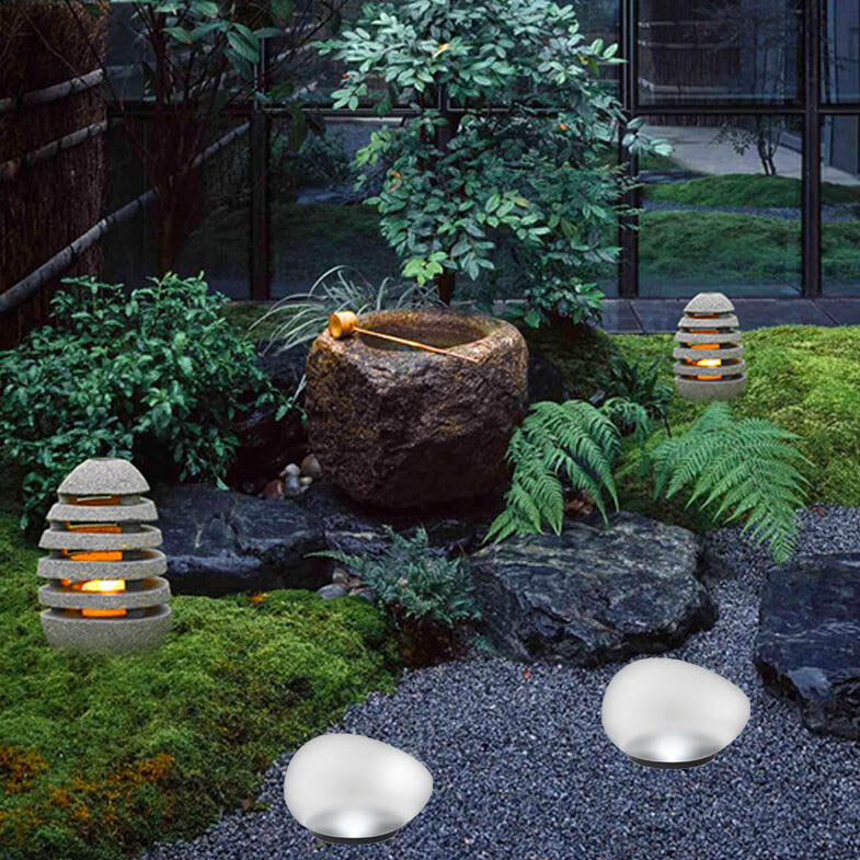 Luce da Giardino LED Esterno in Vetro Sabbbiato ABS a Forma di Ciottolo Solare