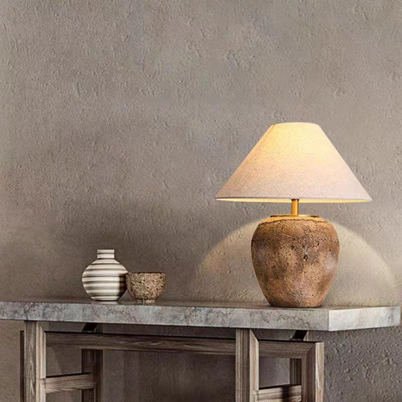 Lampada da Tavolo in Ceramica con Cono in Tessuto Moderno Shabby Chic per Camera da Letto