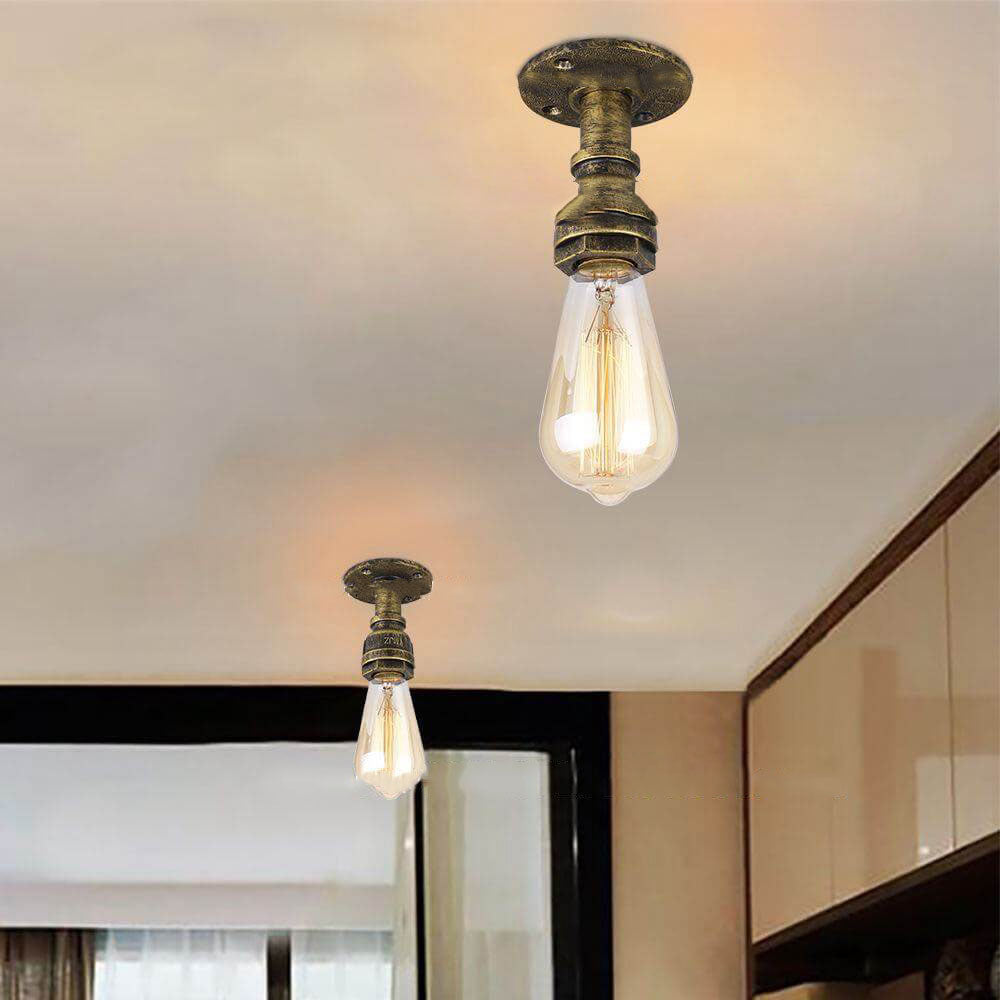 Lampada da Soffitto Flush Mount in Vetro e Ferro Stile Vintage Steampunk con 1 Luce