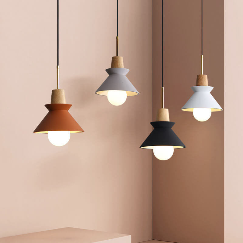Lampada a Sospensione Minimalista Nordica in Legno e Cemento con 1 Luce