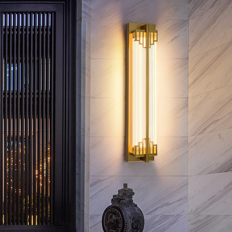 Lampada da Parete LED in Vetro Impermeabile in Acciaio Inossidabile Rettangolare Cinese Tradizionale per Esterni
