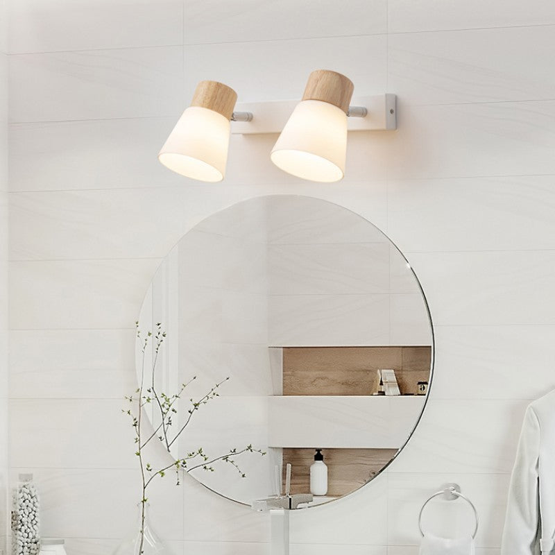 Applique da Parete Lampada Vanity Luce Moderno Minimalista in Legno di Gomma Ferro Vetro 1/2