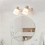 Applique da Parete Lampada Vanity Luce Moderno Minimalista in Legno di Gomma Ferro Vetro 1/2
