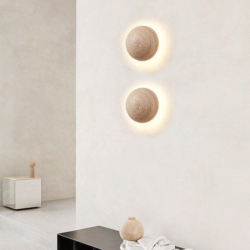 Lampada da parete LED Wabi-Sabi in travertino giallo rotondo tradizionale giapponese per corridoio