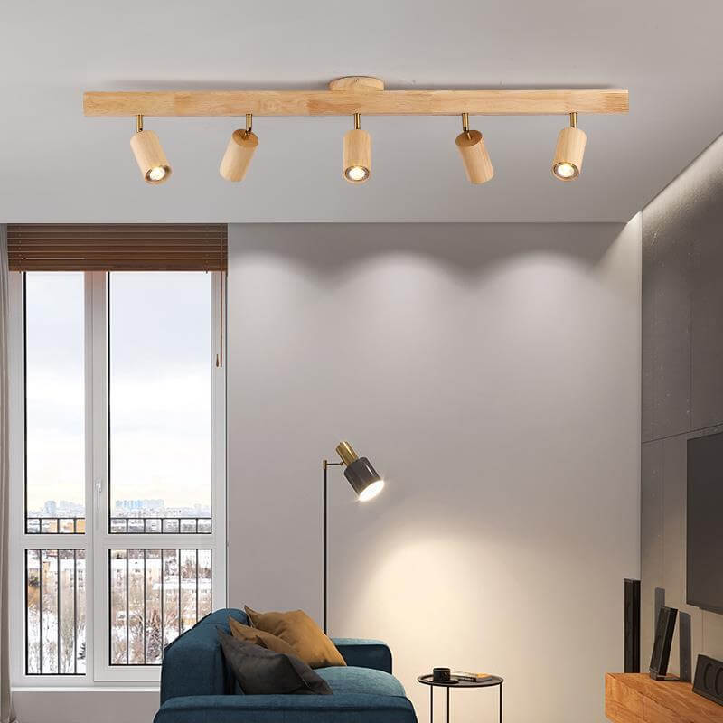 Moderna Illuminazione a Binario in Legno Massello e Metallo LED Semi-Incastro per Soggiorno