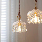 Lampadario Vintage in Rame con Cristalli Floreali | 1 Luce