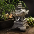 Lampada da Giardino a Forma di Pagoda Alimentata a Energia Solare con Finitura in Pietra