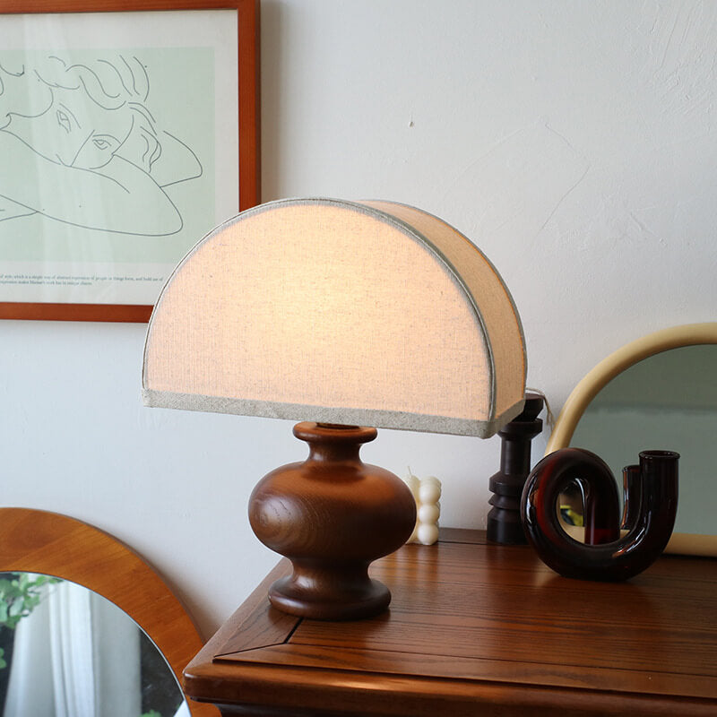 Lampada da Tavolo Vintage in Legno Massello e Tessuto 1 Luce Wabi-sabi Giapponese