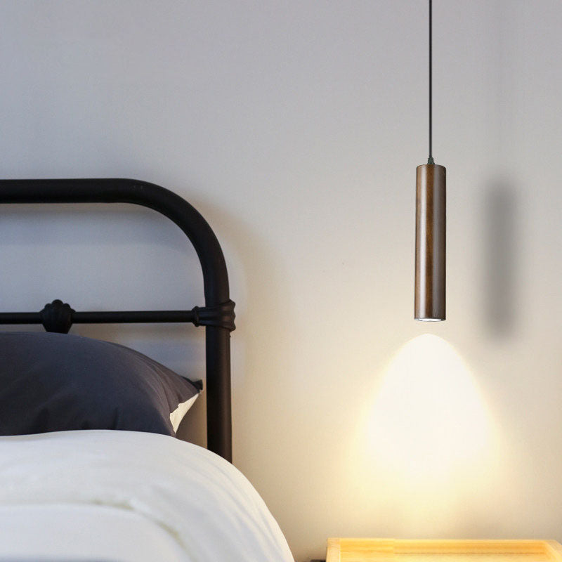 Lampada a sospensione LED cilindrica in legno di quercia minimalista moderna per soggiorno e camera da letto