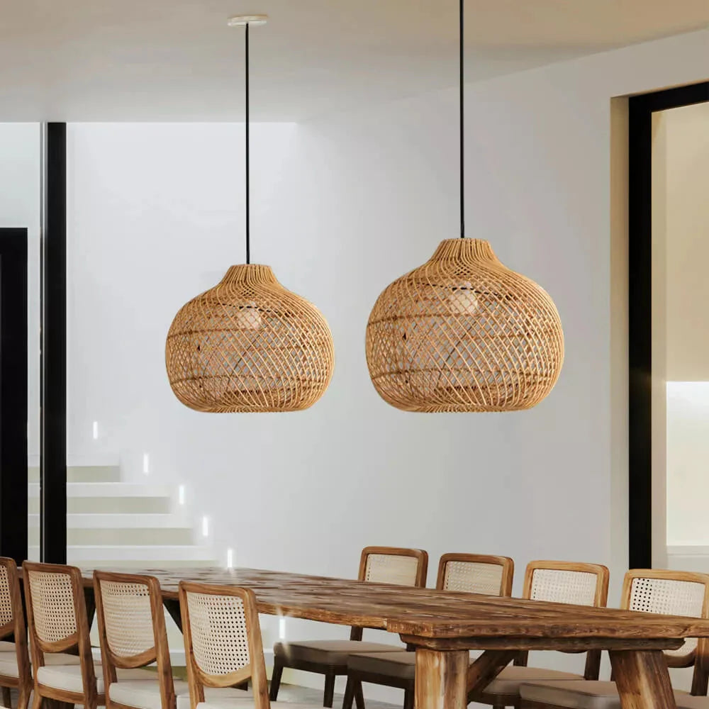 Lampada a Sospensione in Rattan Intrecciato Retro