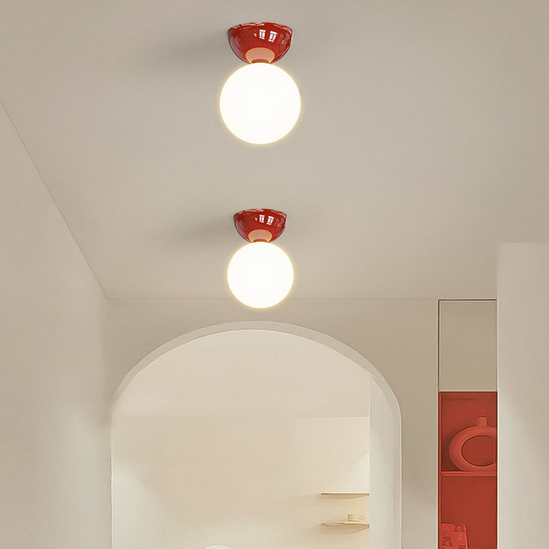 Lampada da soffitto semi-incassata con paralume sferico in vetro, in stile scandinavo contemporaneo, 1 luce, per corridoio
