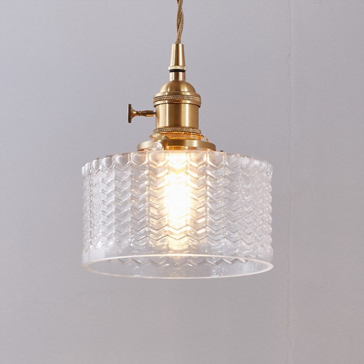 Lampada a Sospensione Tradizionale Giapponese in Ottone con Vetro, 1 Luce per Soggiorno