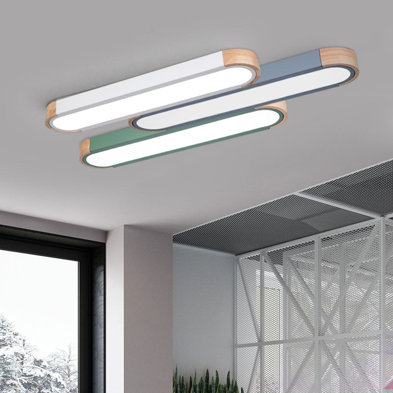 Lampada da soffitto a LED Flush Mount in ferro ovale lungo scandinavo contemporaneo per camera da letto