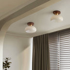 Lampada da soffitto semi-incassata rotonda in ottone vintage creativo con noce e 1 luce